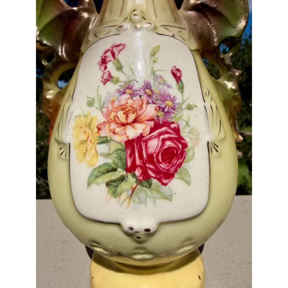 Antique Austrian Bohemian Art Nouveau Hand Painted Porcelain Vase 9